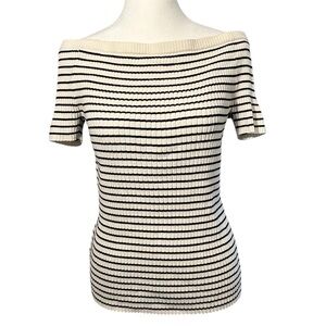 Ann Taylor XL Black and White Off Shoulder Striped Knit Top